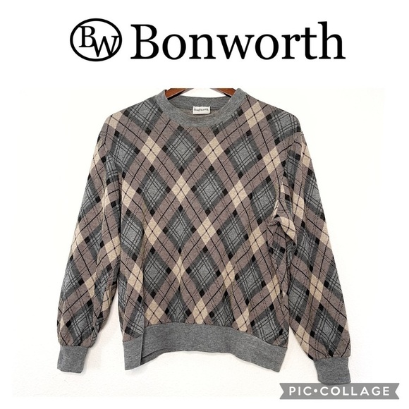 Bonworth Vintage Y2K women diamond plaid pullover sweater size S/M - Picture 1 of 7